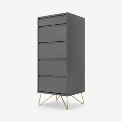 An Image of Elona Vanity Chest Of Drawers, Charcoal and Brass