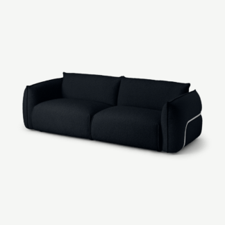 An Image of Dion 3 Seater Sofa, Black Boucle with Stainless Steel Frame