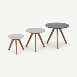 An Image of Set of 3 Orion Side Tables, Dark Stain and Grey