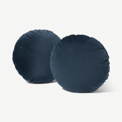 An Image of Julius Set of 2 Round Cushions, 45cm, Ink Blue