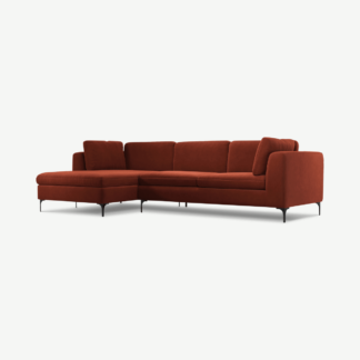 An Image of Monterosso Left Hand Facing Chaise End Sofa, Brick Red Velvet with Black Leg