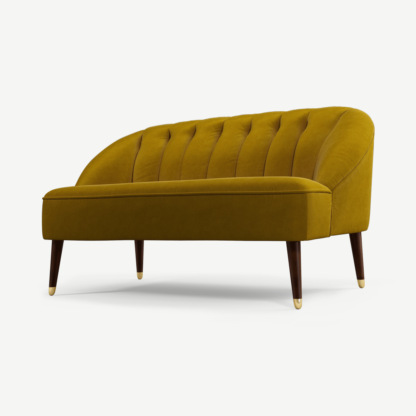 An Image of Margot 2 Seater Sofa, Antique Gold Cotton Velvet with Dark Wood Brass Leg