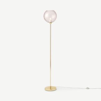 An Image of Ilaria Single Floor Lamp, Pink Glass & Brass