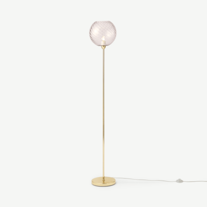 An Image of Ilaria Single Floor Lamp, Pink Glass & Brass