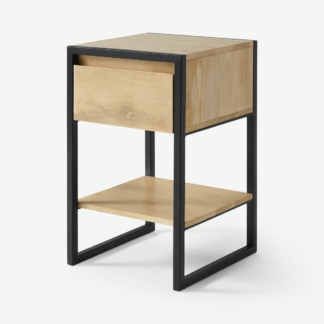 An Image of Rena Bedside table, Light Mango Wood & Black Metal