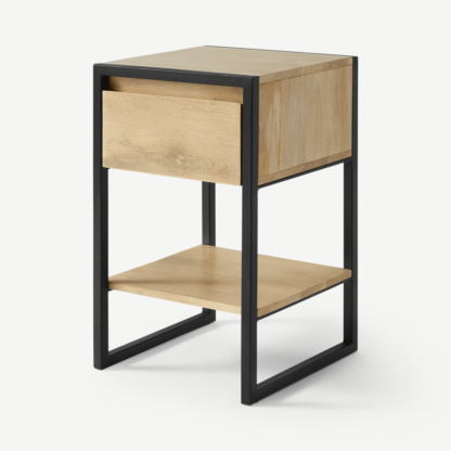 5c37d5fa44541765ea1c3d6b8705bfe516ba6753a8ee6796f179de8fa14bf1a5-1.png An Image of Rena Bedside table, Light Mango Wood & Black Metal