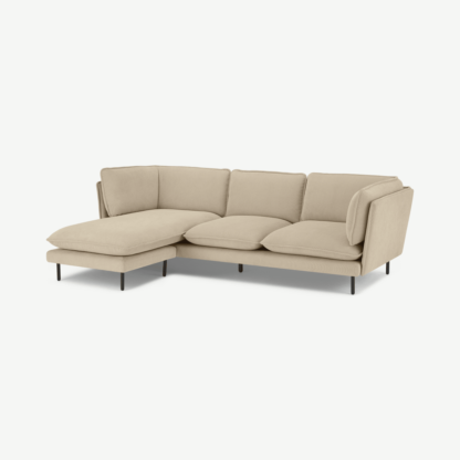 An Image of Wes 3 Seater Chaise End Corner Sofa, Stone Corduroy Velvet