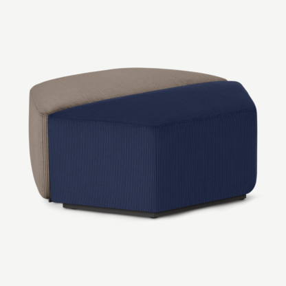 An Image of Zazie Modular 2-Part Pouffe, Navy & Taupe Corduroy Velvet