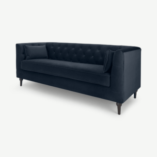 An Image of Flynn 3 Seater Sofa, Sapphire Blue Velvet