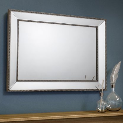 5fbf3279d2c79408ca21339e4ccdc838536e3b36bdc0a7e88703eef50daa7fc5.jpg An Image of Symphony Pewter and Glass Rectangular Wall Mirror - 110 cm x 80 cm