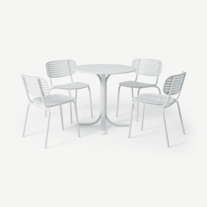 An Image of Emu 4 Seat Garden Dining Set, White Powder-Coated Steel