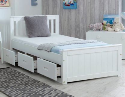 An Image of Wooden Storage Bed Frame 3ft Single Mission White