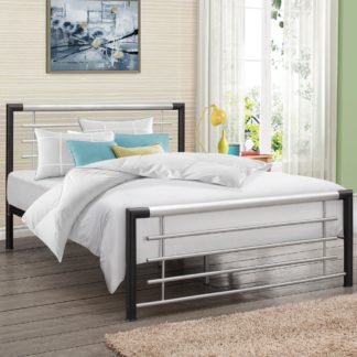 An Image of Faro Black and Silver Finish Metal Bed Frame - 4ft6 Double