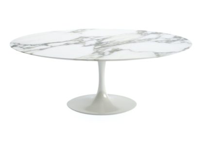 An Image of Knoll Saarinen Tulip Oval Dining Table Arabescato Coated Marble