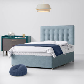 An Image of Cornell Buttoned Duck Egg Blue Fabric No Drawer Divan Bed - 6ft Super King Size