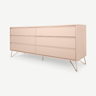 An Image of Elona Wide Chest Of Drawers, Dusk Pink & Copper