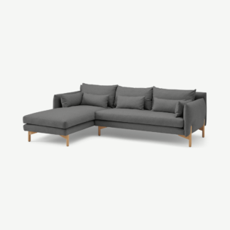 An Image of Amber 3 Seater Left Hand Facing Chaise End Corner Sofa, Elite Grey with Oak Legs