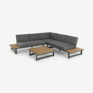 An Image of Topa Garden Corner Lounge Set, Acacia Wood and Grey