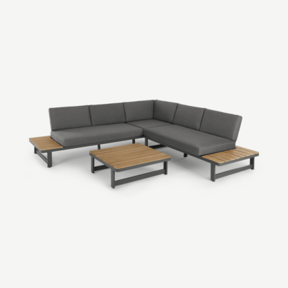 An Image of Topa Garden Corner Lounge Set, Acacia Wood and Grey