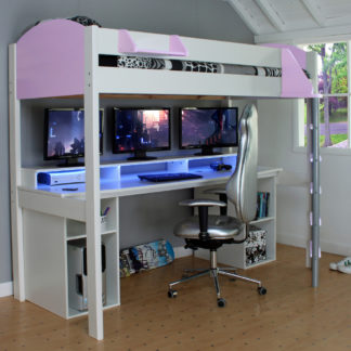 An Image of Noah White and Lilac Wooden Gaming High Sleeper with Storage Frame Only - EU Single