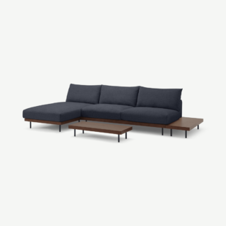 An Image of Zita Modular Chaise End Corner Sofa with 2 Side Tables, Kyoto Denim