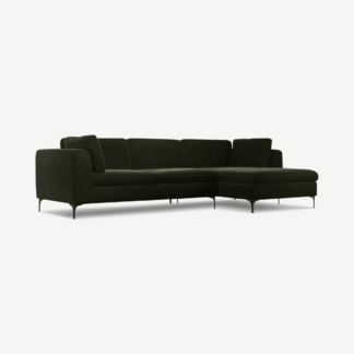 An Image of Monterosso Right Hand Facing Chaise End Sofa, Dark Olive Velvet with Black Leg
