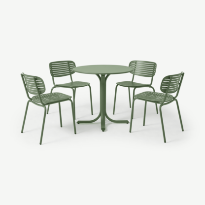 An Image of Emu 4 Seat Garden Dining Set, Green Powder-Coated Steel