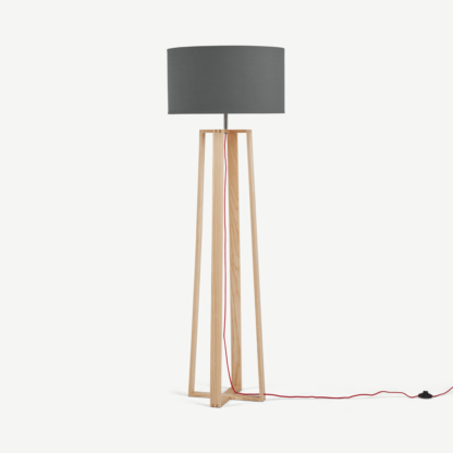 An Image of Asher Large Wooden Floor Lamp, Natural