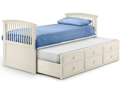 An Image of Hornblower Stone White Wooden 3 Drawer Storage Guest Bed Frame and Trundle - 3ft Single