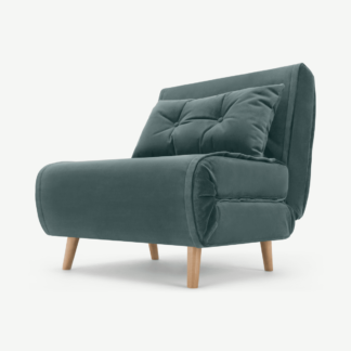 An Image of Haru Single Sofa Bed, Marine Green Velvet