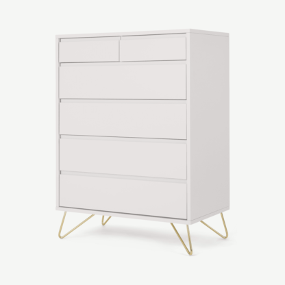 An Image of Elona Tall Multi Chest of Drawers, Ivory White & Brass