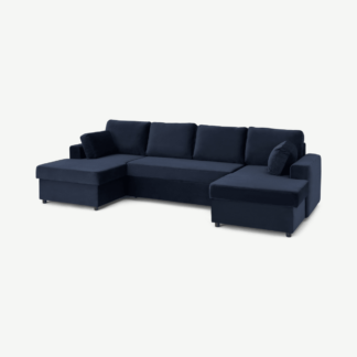 An Image of Aidian Large Corner Sofa Bed with Storage, Regal Blue Velvet