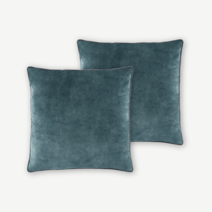 An Image of Castele Set of 2 Luxury Cushions, 50 x 50cm, Teal with Grey Piping