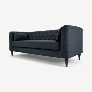 An Image of Flynn 3 Seat Sofa, Atlantic Blue Linen Mix