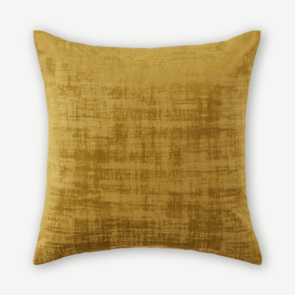 671064b9361876f4058663a7b70c17a647f8be0ab9f939033adb3ba41544dfd4-1.png An Image of Tabitha Set of 2 Distressed Velvet Cushions, 45 x 45cm, Dark Saffron Yellow
