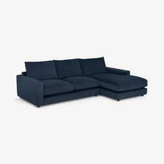 An Image of Arni Right Hand Facing Chaise End Sofa, Navy Blue Recycled Velvet
