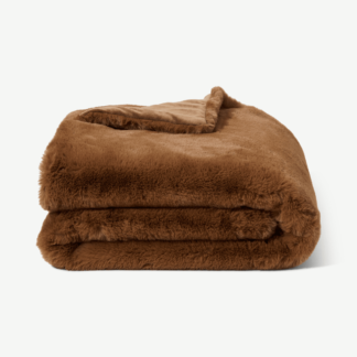 An Image of Azala Luxury Faux Fur Throw, 130 x 170 cm, Cinnamon