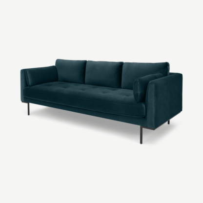 An Image of Harlow, 3 Seater Sofa, Coastal Blue Velvet