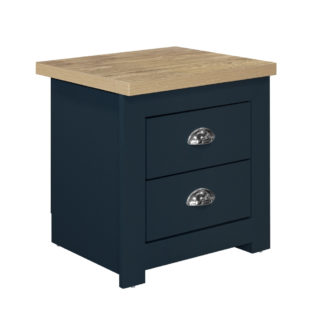 An Image of Highgate Navy Blue and Oak Wooden 2 Drawer Bedside Table