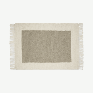 An Image of Canley Textured Wool Border Rug, Large 160 x 230cm, Ecru & Taupe