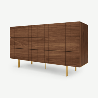 An Image of Keaton Wide Chest of Drawers, Walnut & Brass