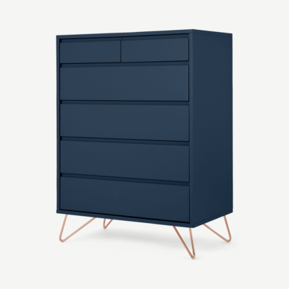 An Image of Elona Tall Multi Chest of Drawers, Blue & Copper Legs