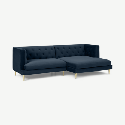 An Image of Goswell Right Hand Facing Chaise End Corner Sofa, Sapphire Velvet