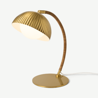 An Image of Shell Table Lamp, Antique Brass & Natural Rattan