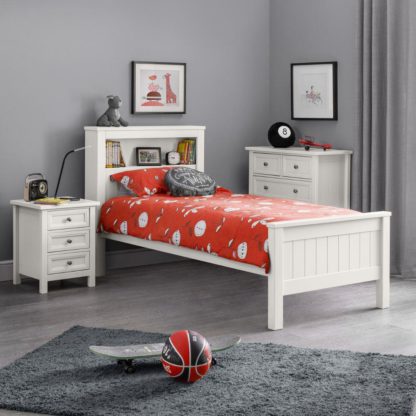 An Image of Maine White Wooden Bookcase Bed Frame - 3ft Single