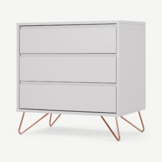 An Image of Elona Compact Chest of Drawers, Light Grey & Copper Legs