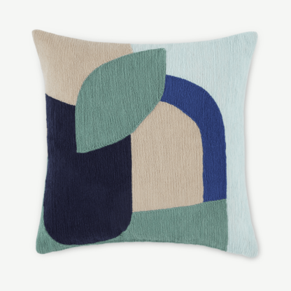 An Image of Lanua Embroidered Cushion, 45 x 45cm, Blue Multi