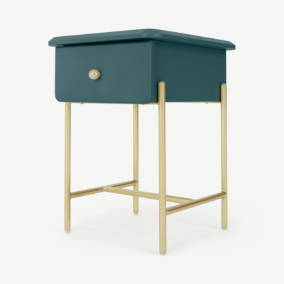 An Image of Maddie Bedside Table, Teal & Brass