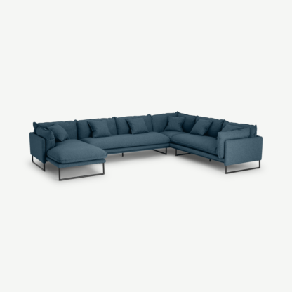 An Image of Malini Left Hand Facing Full Corner Chaise End Sofa, Orleans Blue Weave