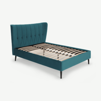 An Image of Charley Super King Size Bed, Seafoam Blue Velvet & Black Legs